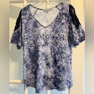 Navy Tie-Dye Short Sleeve Top